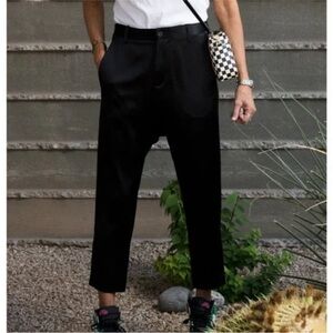 Nili Lotan sz 6 Silk Satin Paris Pants Black Drop Crotch Trousers